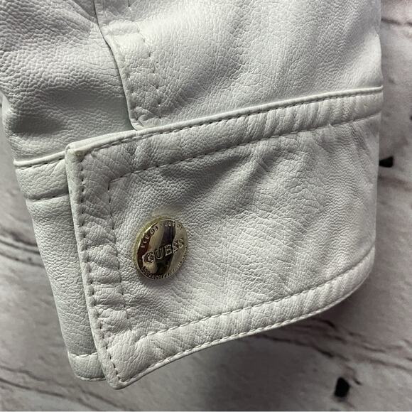 Guess Moto Jacket Women's Size M White Vegan Leather Lace Inserts Asymmetrical - Picture 6 of 10